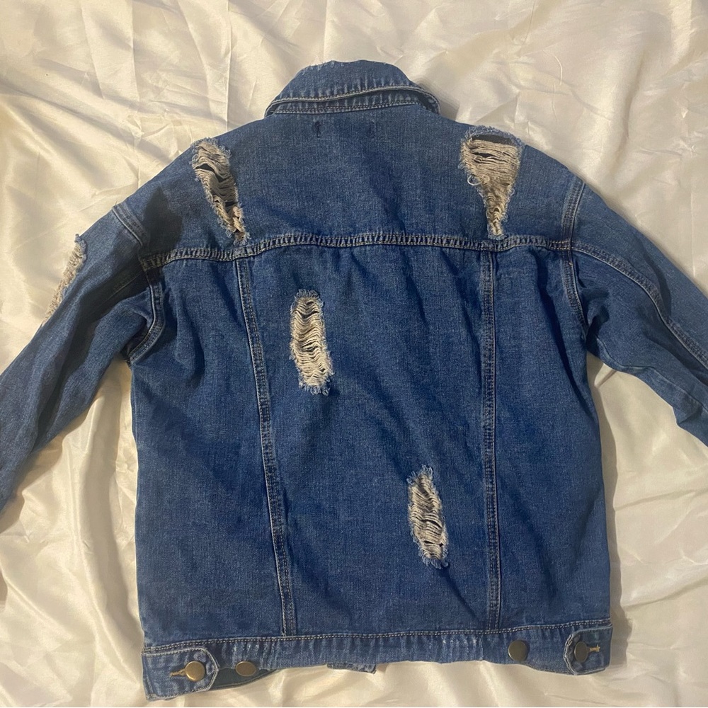 Blue Ripped Jean Jacket - Like New - Picture 2 of 3